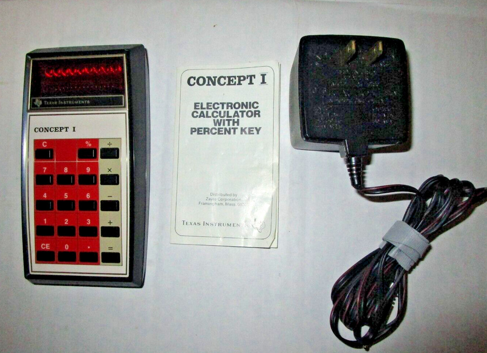 1976 Texas Instruments Concept 1 Calculator Working Instruc, Orig Charger Zayre