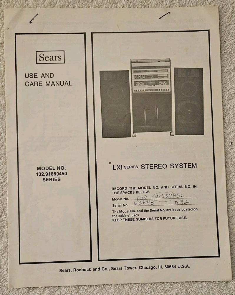 Sears LXI Series Stereo System Record player, CD Dual Cassette Manual