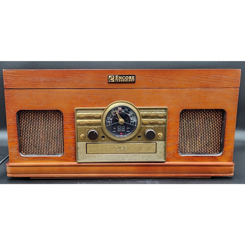 Encore Vintage Turntable 33/45/78 CD Cassette Radio Wood Unit + Albums