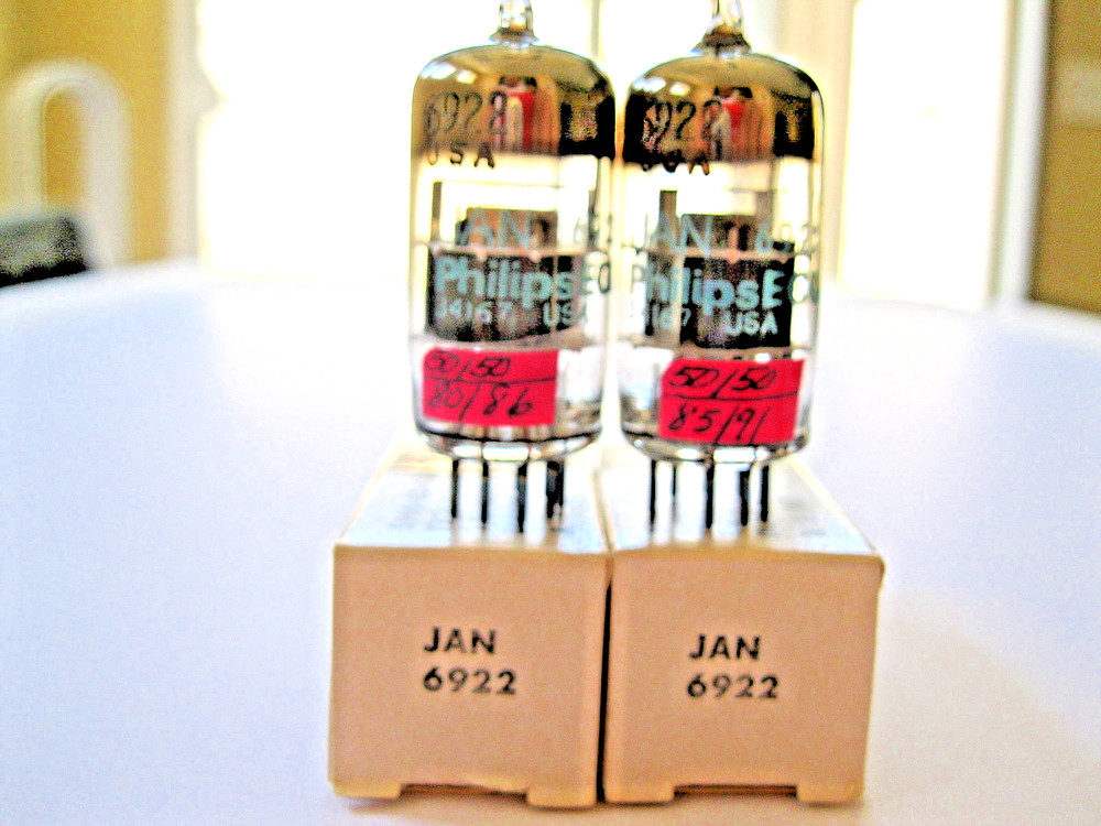 2 PHILIPS ECG JAN 6922/ECC88 VACUUM TUBES MATCHED DATE TV-7 TESTED.