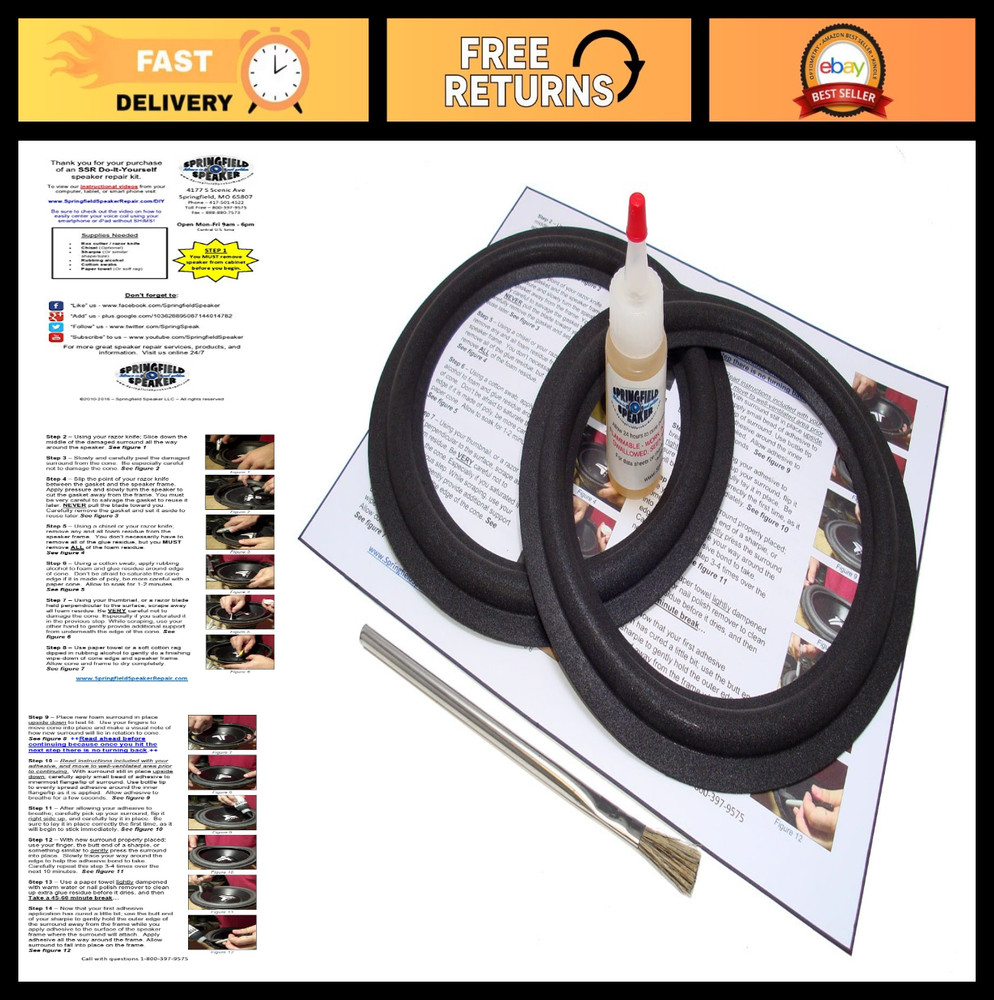 8″ Foam Surround Edge Repair Kit for Advent Speakers – 2 Speaker Repair Kit